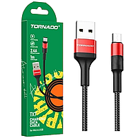 Кабель зарядный USB-Micro Tornado TX7 (2.4А, 1м) черно-красный