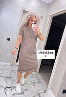Жіноче модне стильне в'язане плаття з коротким рукавом розмір оверсайз р.44 моко
