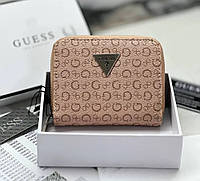Женский кошелек Guess на молнии розовый, брендовое фирменный маленький кошелёк на подарок