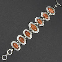 Браслет жіночий сріблястого кольору з сяйним рутиловим кварцом застібка тогл довжина 22 см ширина 30 мм