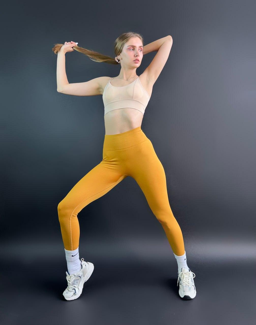 Спортивні лосини жіночі з високою посадкою з пуш ап ефектом розмір S яскраві жовті легінси для фітнесу
