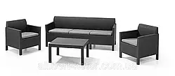 Комплект садових меблів зі штучного ротангу ORLANDO SET WITH 3 SEAT SOFA графіт ( Allibert )