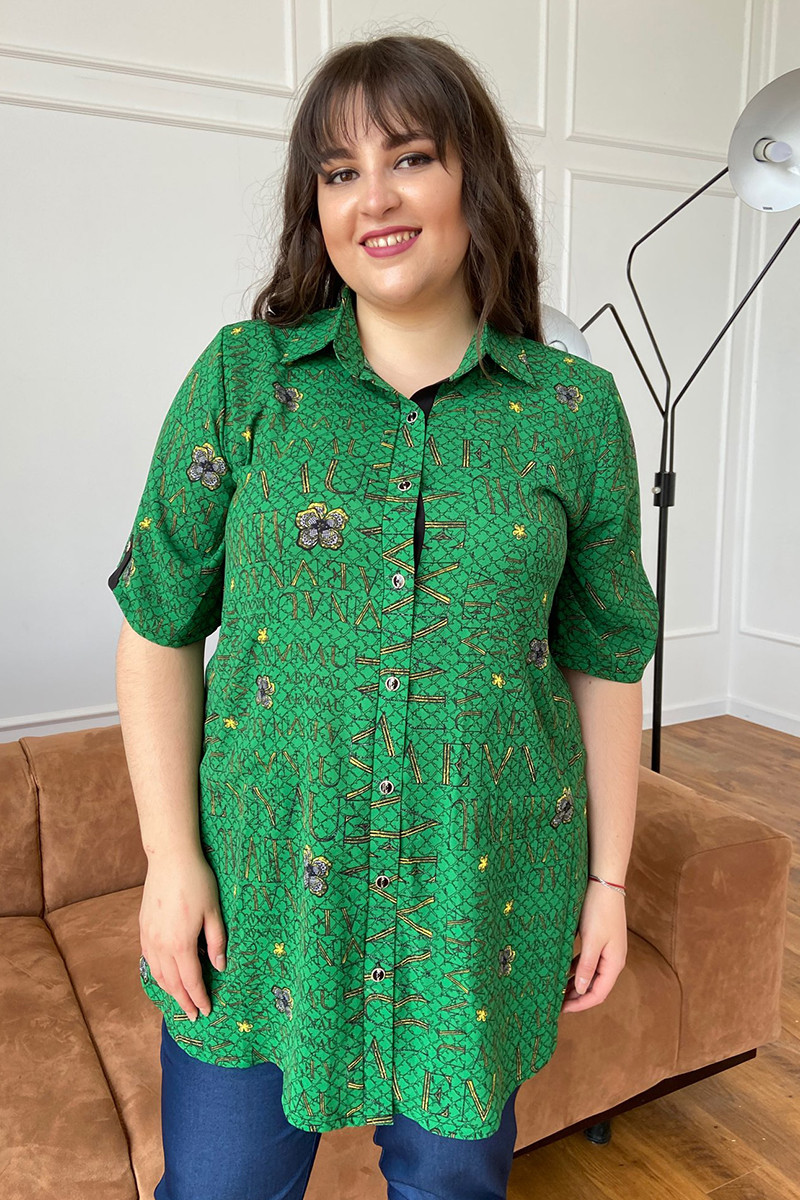 Сорочка жіноча батал на літо великі розміри 52-58 зелена