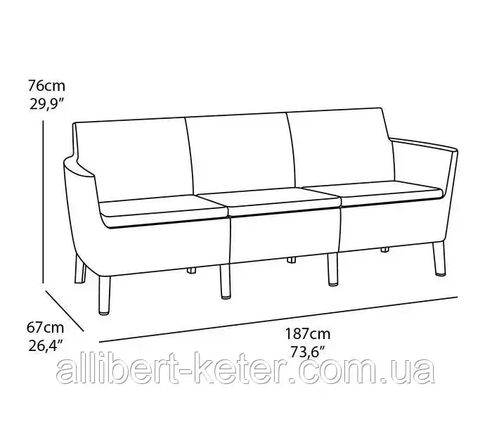 Диван садовый Allibert - Keter Salemo 3 Seater Sofa из искусственного ротанга ( Keter Salemo Sofa ) - фото 2 - id-p2111209339