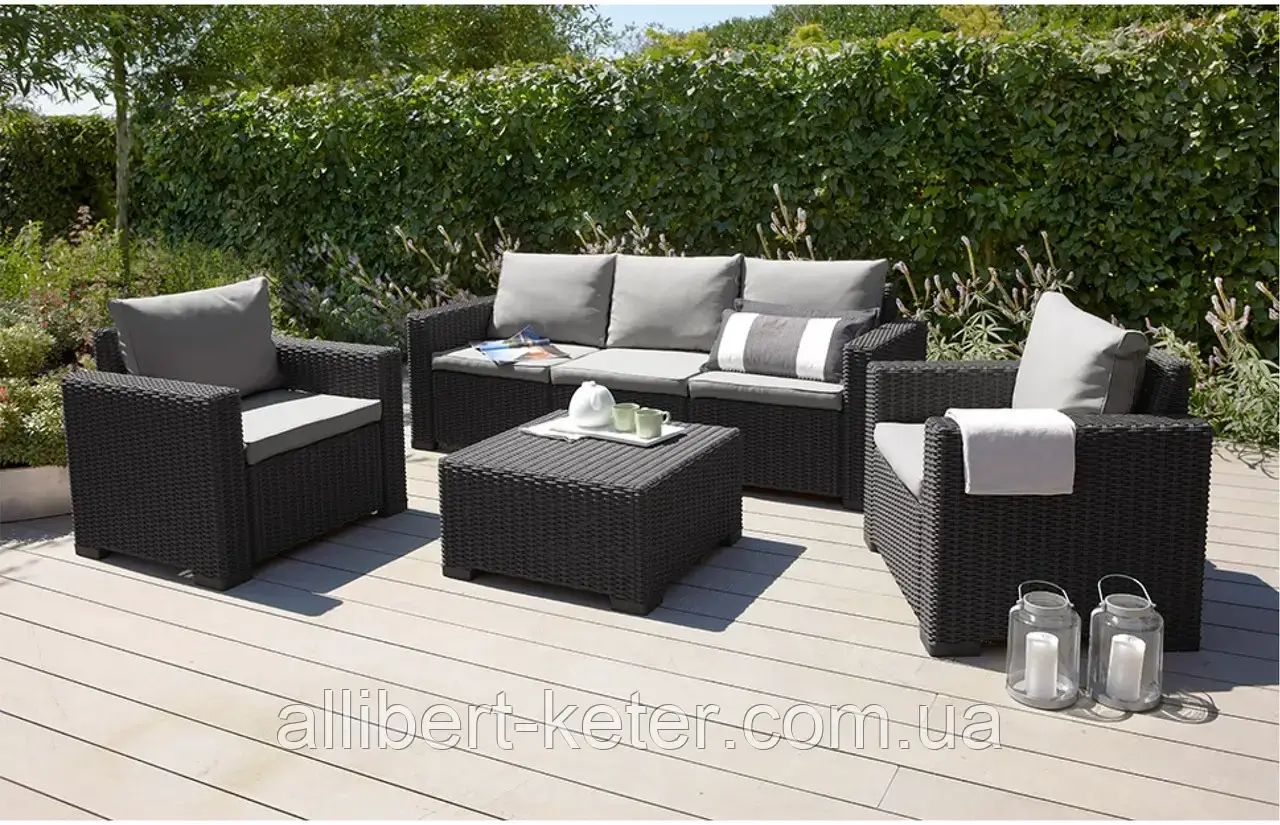 Комплект садових меблів зі штучного ротангу CALIFORNIA 3 SEATER SET графіт ( Allibert ) - фото 8 - id-p2111200518