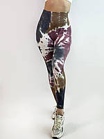 Женские леггинсы спортивные тай дай Tie-dye пуш ап размер S лосины для фитнеса с высокой посадкой коричневые