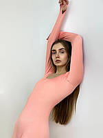 Базовый женский комбинезон слитный спортивный с длинными рукавами размер S персиковый цвет Peachy для фитнеса
