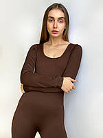 Комбинезон женский спортивный коричневый размер S базовый слитный комбинезон для фитнеса с длинными рукавами