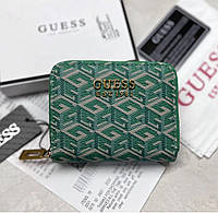 Женский кошелек Guess на молнии зелёный, брендовое фирменный маленький кошелёк на подарок