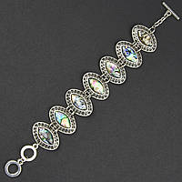 Браслет жіночий сріблястого кольору з різнобарвним камінням галіот застібка тогл довжина 22 см ширина 30 мм