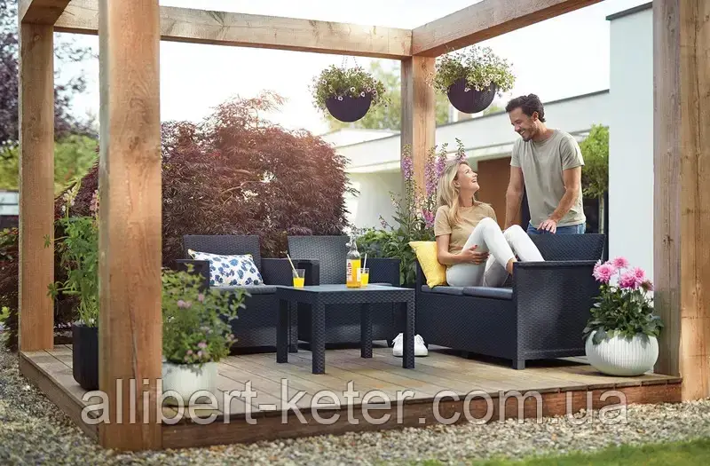 Комплект садових меблів Allibert Emma 2 Seater Sofa Set Smooth Arms With Classic Table ( Keter Emma Set )