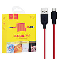 Кабель зарядный USB-Micro Hoco X21 (2.4А, 1м) черно-красный