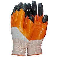 Рукавички захисні робочі №909 нітрилові з обливом оранжево-чорні для ремонтних та будівельних робіт