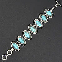 Браслет жіночий сріблястого кольору овальний із камінцями бірюза застібка тогдова 22 см ширина 30 мм