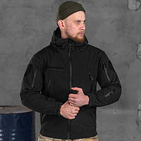 Качественная армейская куртка Softshell черная тактическая куртка с капюшоном на флисовой подкладке L prp