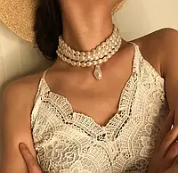 Ожерелье, намисто багатошарове зі штучних перлів