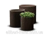 Комплект з трьох круглих горщиків S+M+L CYLINDER PLANTERS темно-коричневий (Keter)