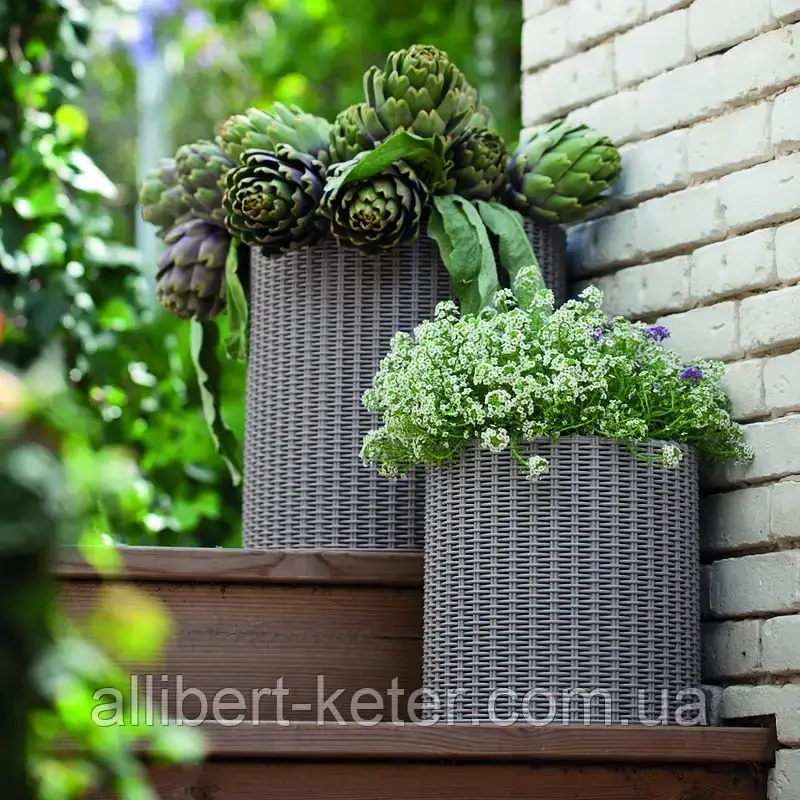 Комплект з трьох круглих горщиків S+M+L CYLINDER PLANTERS темно-коричневий (Keter) - фото 3 - id-p2111200650