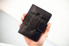 Портмоне для документів шкіряне чорне з тисненням Герб | для автодокументві, паспорта, військового Герб України