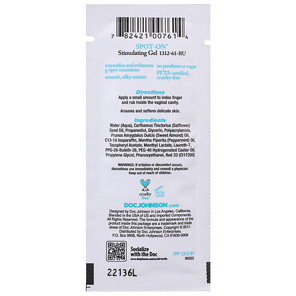 Стимулювальний гель для точки G Doc Johnson Spot On G-Spot Stimulating Gel For Women (7 грам) , фото 2