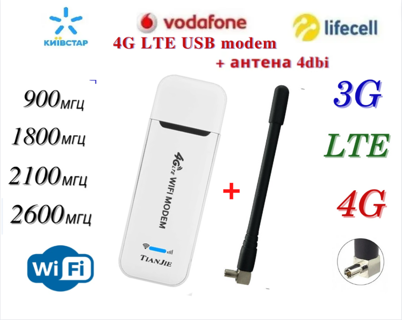 Універсальний 4G модем/роутер USB WI-FI 3G/4G LTE 3 в 1  + 1 антена 4G(LTE)  4 db