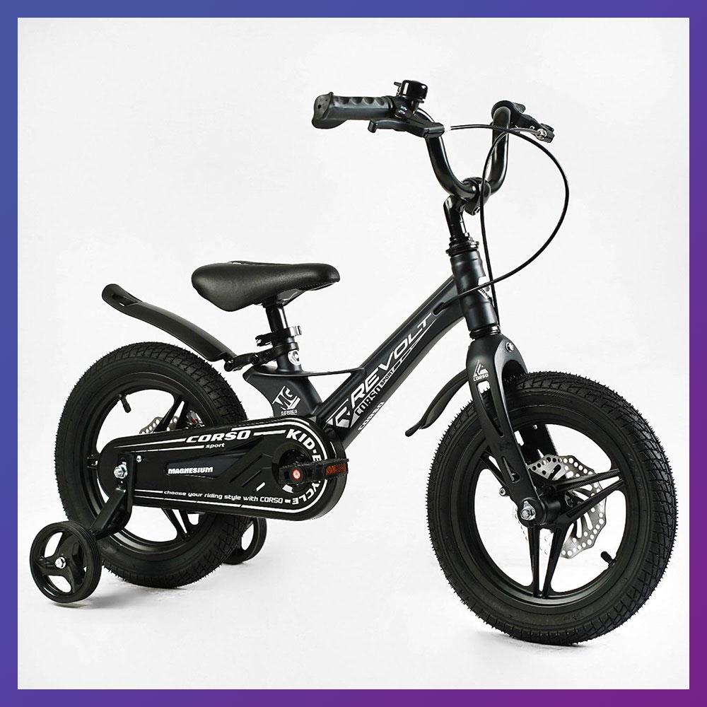 Велосипед дитячий двоколісний на магнієвій рамі CORSO Revolt MG-14412 14" зріст 95-115 см 3-6 років Чорний