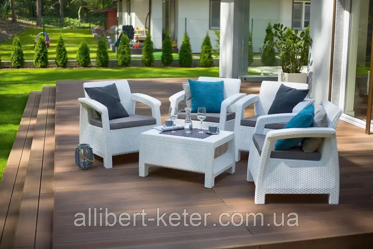 Набор садовой мебели Corfu Quattro Set White (белый) из искусственного ротанга (Allibert by Keter) - фото 1 - id-p2111201588