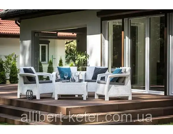 Набор садовой мебели Corfu Quattro Set White (белый) из искусственного ротанга (Allibert by Keter) - фото 4 - id-p2111201588