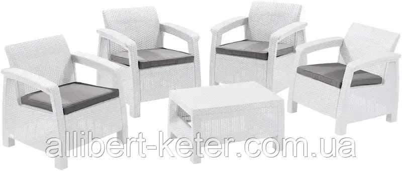 Набор садовой мебели Corfu Quattro Set White (белый) из искусственного ротанга (Allibert by Keter) - фото 5 - id-p2111201588