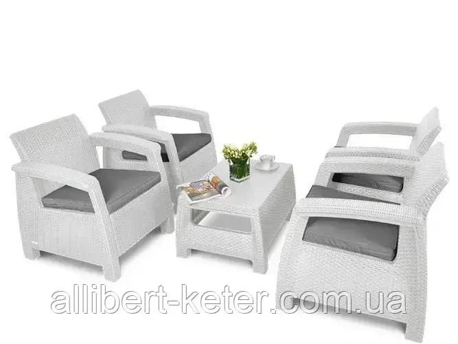 Набор садовой мебели Corfu Quattro Set White (белый) из искусственного ротанга (Allibert by Keter) - фото 7 - id-p2111201588