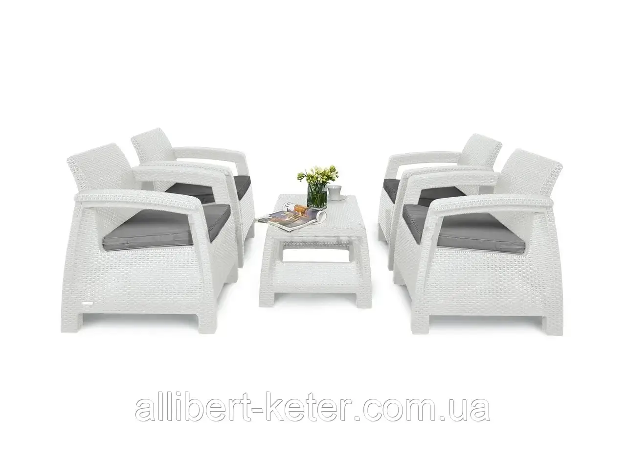 Набор садовой мебели Corfu Quattro Set White (белый) из искусственного ротанга (Allibert by Keter) - фото 8 - id-p2111201588