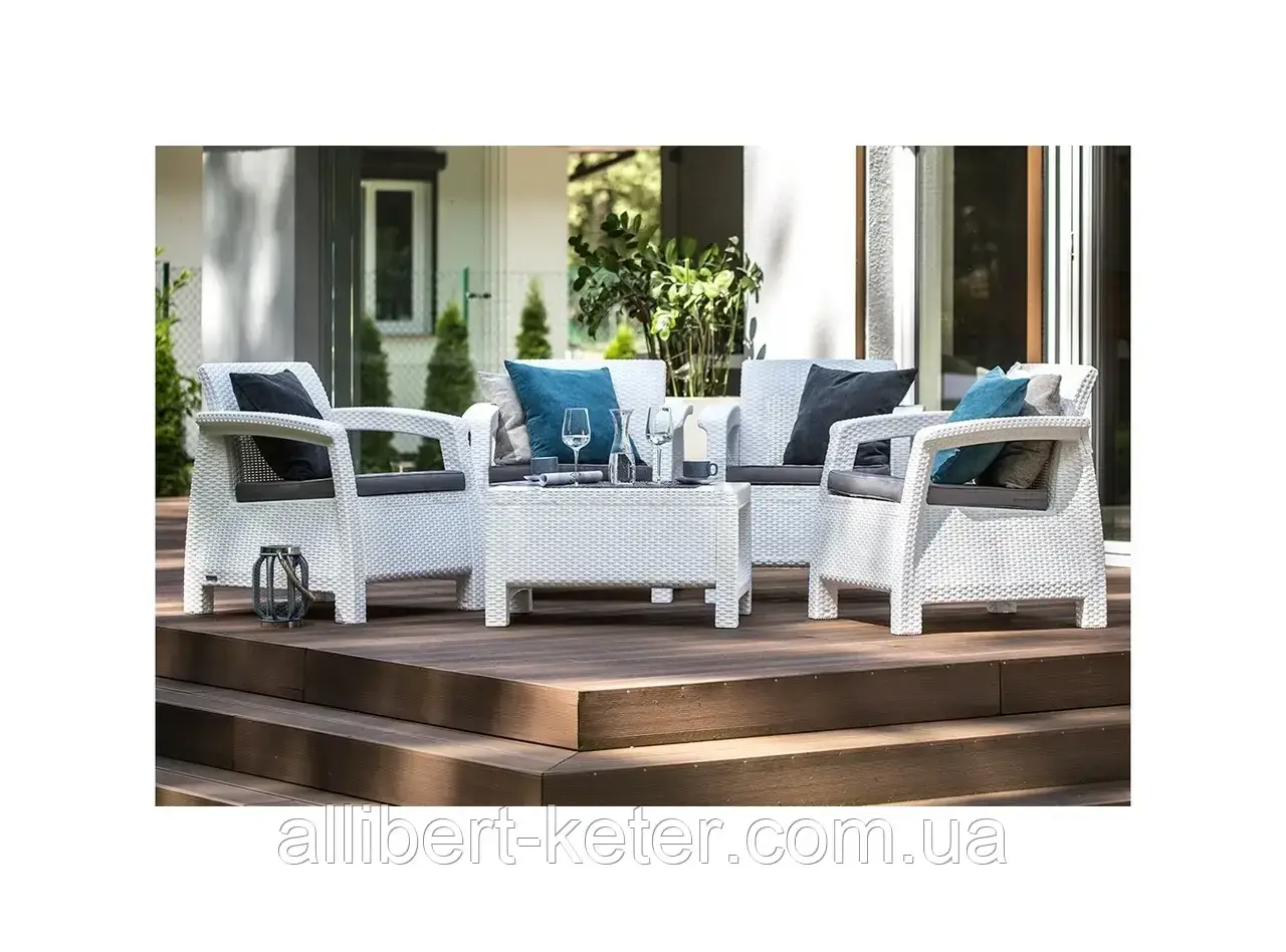 Набор садовой мебели Corfu Quattro Set White (белый) из искусственного ротанга (Allibert by Keter) - фото 9 - id-p2111201588