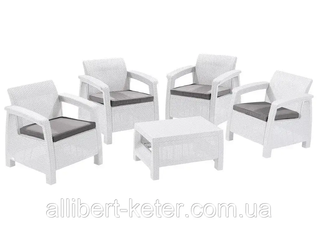 Набор садовой мебели Corfu Quattro Set White (белый) из искусственного ротанга (Allibert by Keter) - фото 10 - id-p2111201588