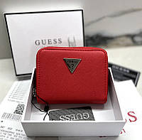Женский кошелек Guess на молнии красный, брендовое фирменный маленький кошелёк в коробке