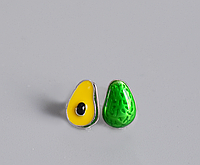 Сережки-гвоздики серебряные Авокадо, маленькие зеленые и желтые сережки с эмалью, серебро 925 пробы