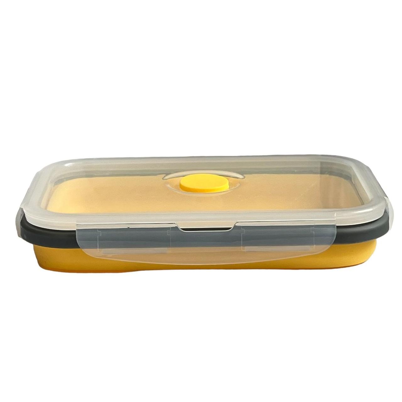 Контейнер пищевой (ланч-бокс) №ФС-800 складной, силикон, пластиковая крышка 800мл желтый - фото 2 - id-p2111242433