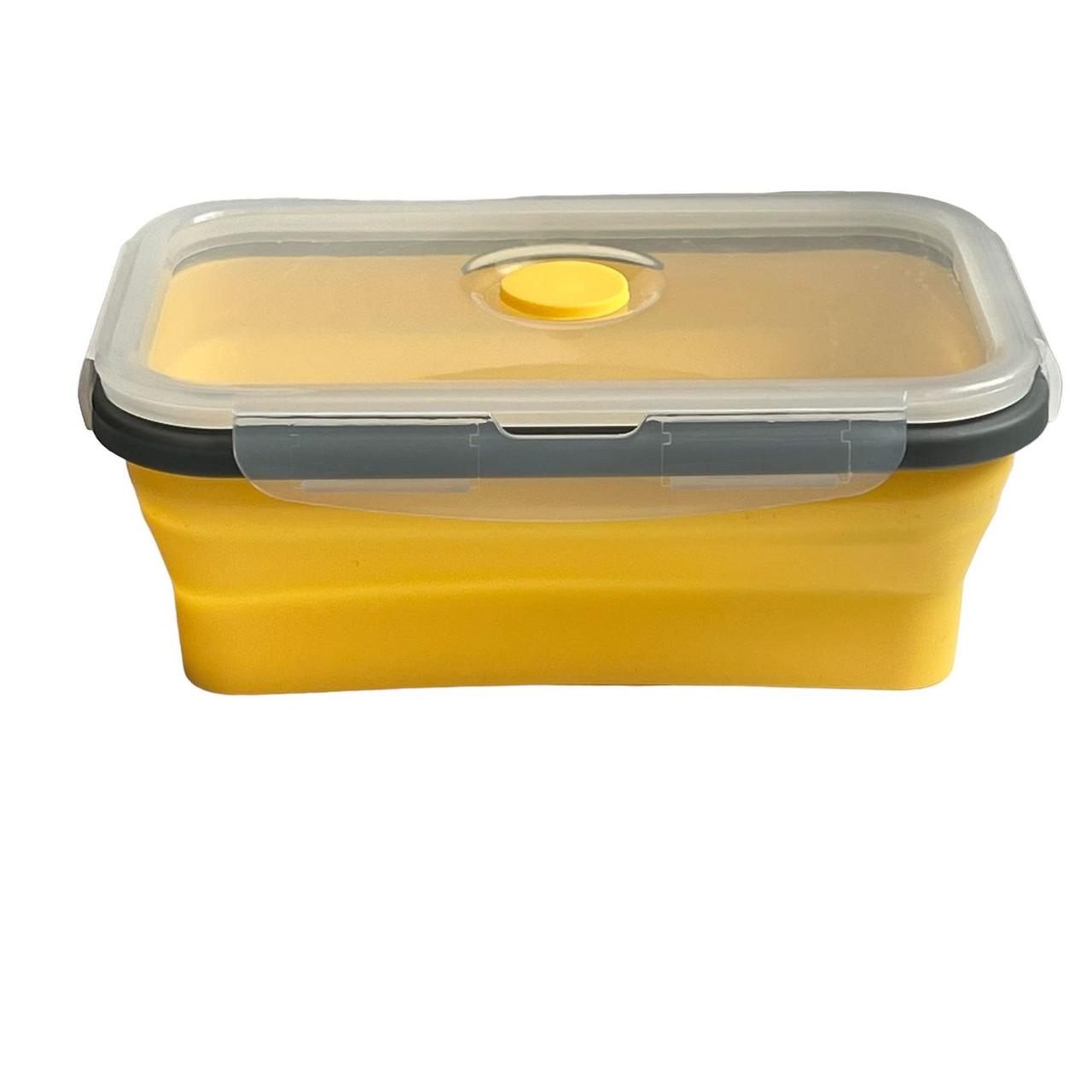 Контейнер пищевой (ланч-бокс) №ФС-800 складной, силикон, пластиковая крышка 800мл желтый - фото 3 - id-p2111242433