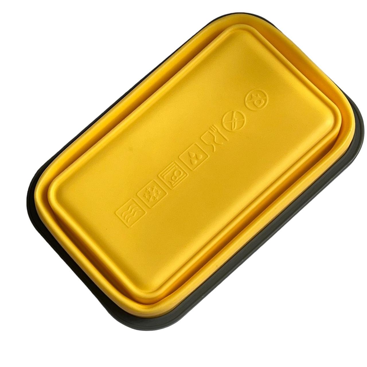 Контейнер пищевой (ланч-бокс) №ФС-800 складной, силикон, пластиковая крышка 800мл желтый - фото 4 - id-p2111242433