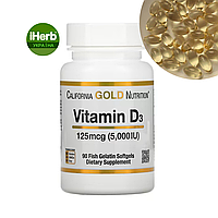 California Gold Nutrition, вітамін D3, 125 мг (5000 МО), 90 капсул
