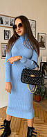 Жіноче модне стильне плаття гольф машинне в'язання рубчик міді блакитний оверсайз р.42
