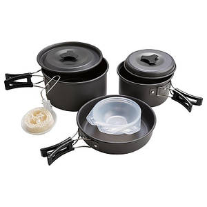 Посуд туристичний алюмінієвий великий набір туриста 2 каструлі сковорода з кришками