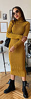 Жіноче модне стильне плаття гольф машинне в'язання, рубчик міді гірчиця оверсайз р.42