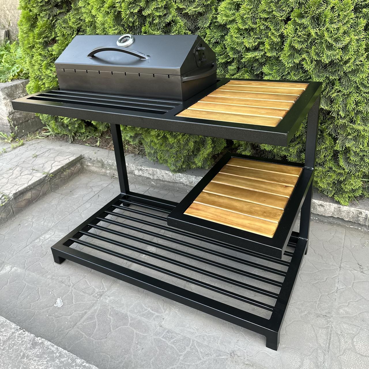 Мангал-барбекю MLB9-4CP у стилі лофт на дровниці з полицею на 9 шампурів 4 мм, фото 1