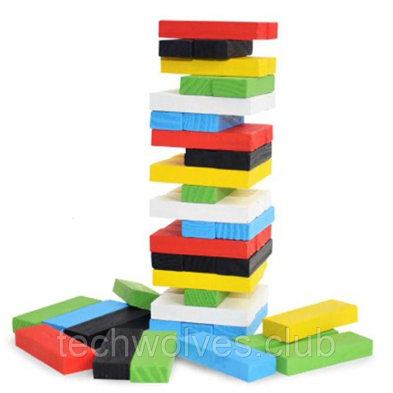 Игра Дженга разноцветная башня RESTEQ 5х5х15 см. Настольная игра цветная Башня 48 брусков. Игра Джанго. Jenga