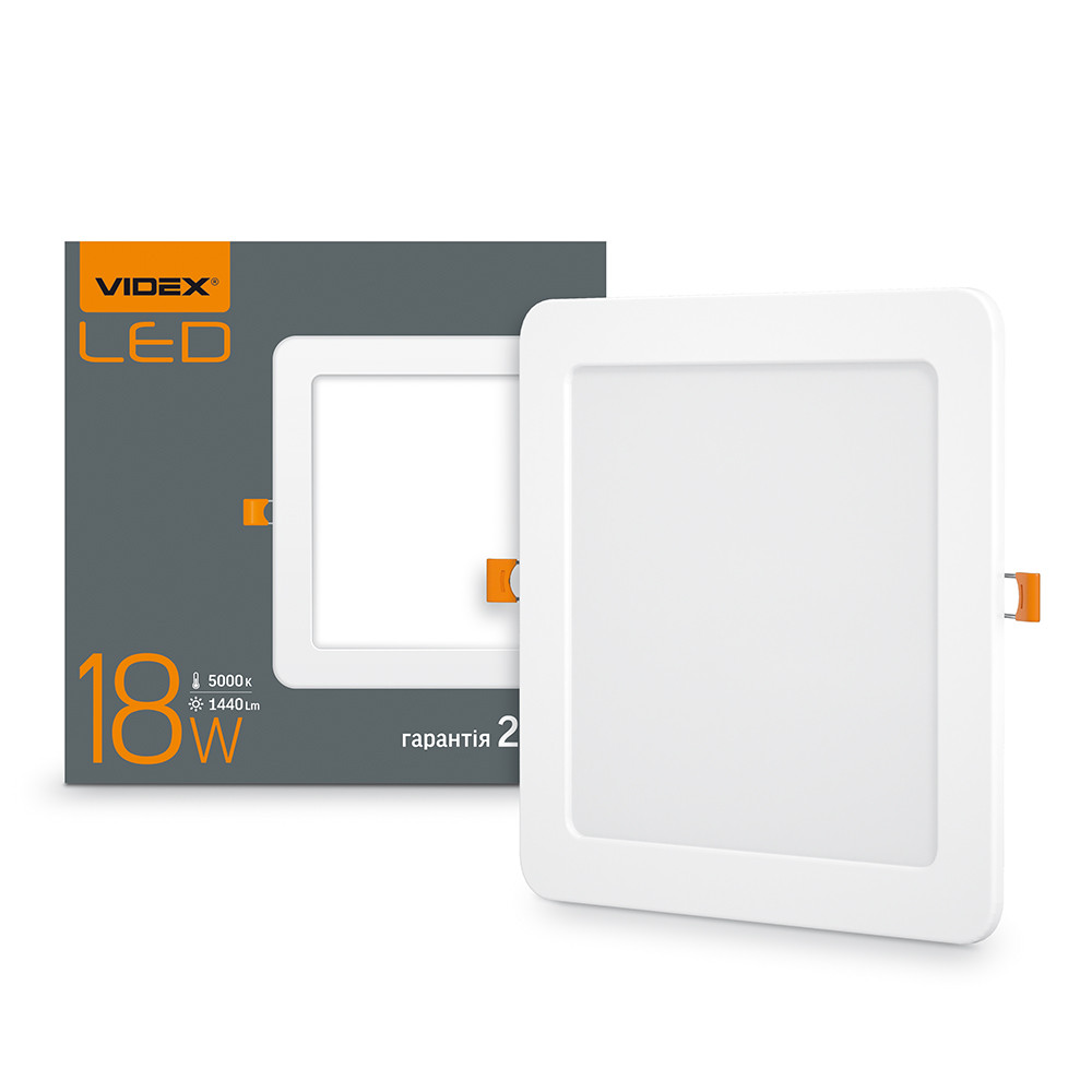 LED світильник вбудований квадрат VIDEX 18W 5000K