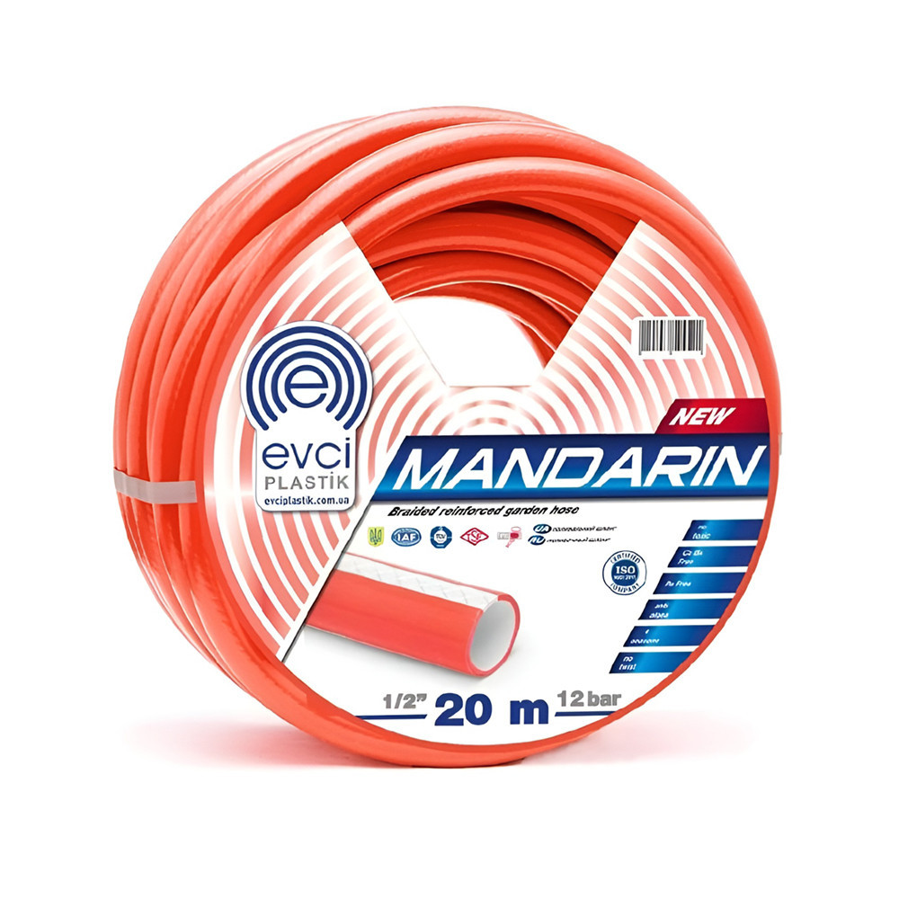 Шланг для поливу Evci Plastik Mandarin ПВХ Ø 3/4", тришаровий, армований, бухта 30 м, фото 1