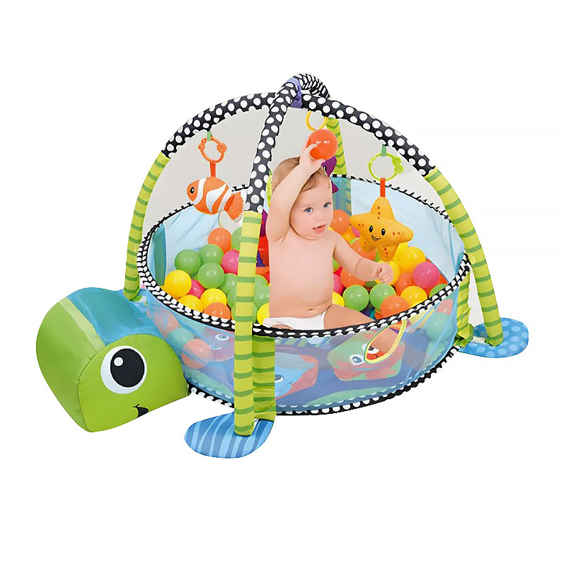 Коврик интерактивный манеж детский игровой черепаха с шариками 30шт для младенцев - фото 1 - id-p2111301971