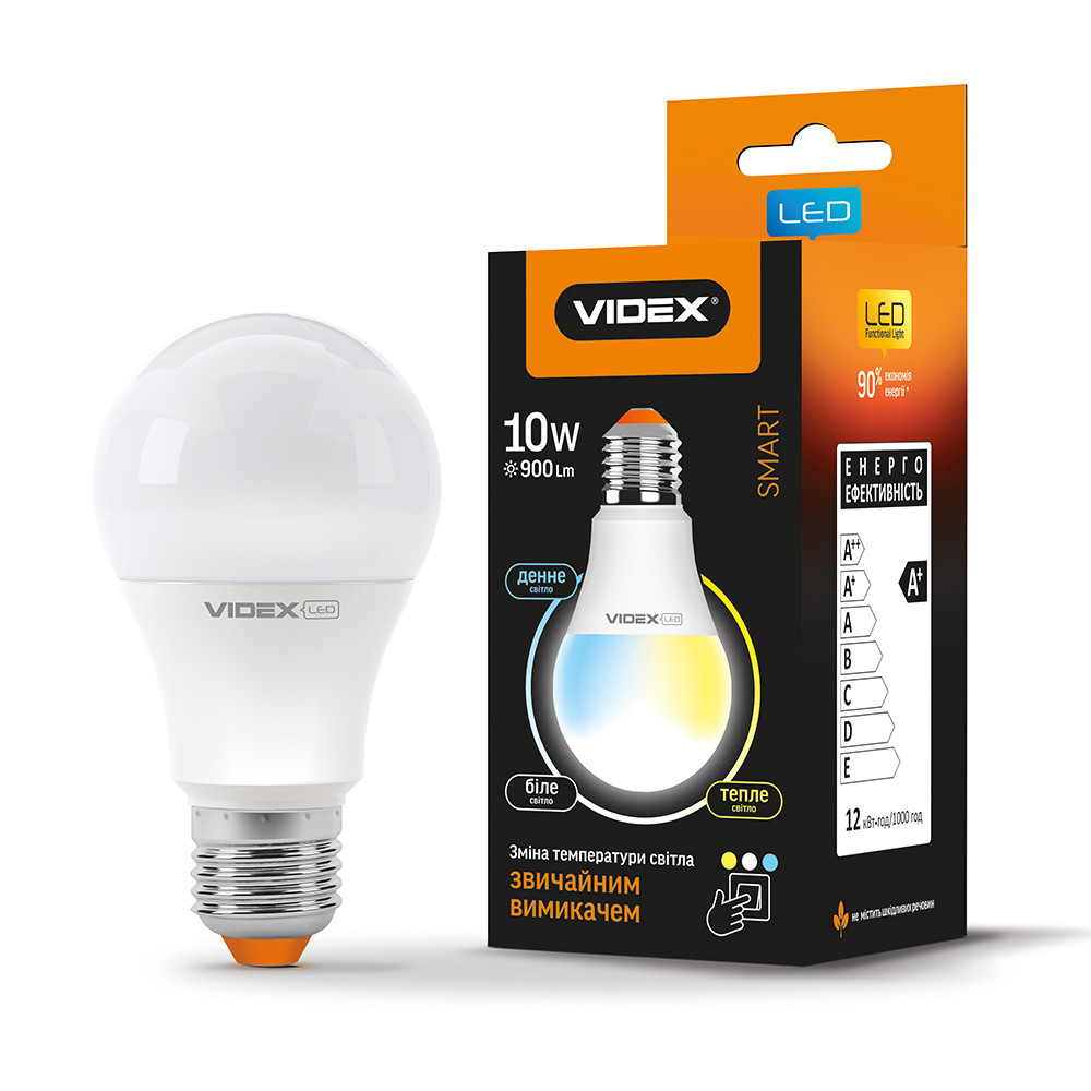 LED лампа з регулюванням колірності VIDEX A60eC3 10W E27 CCT