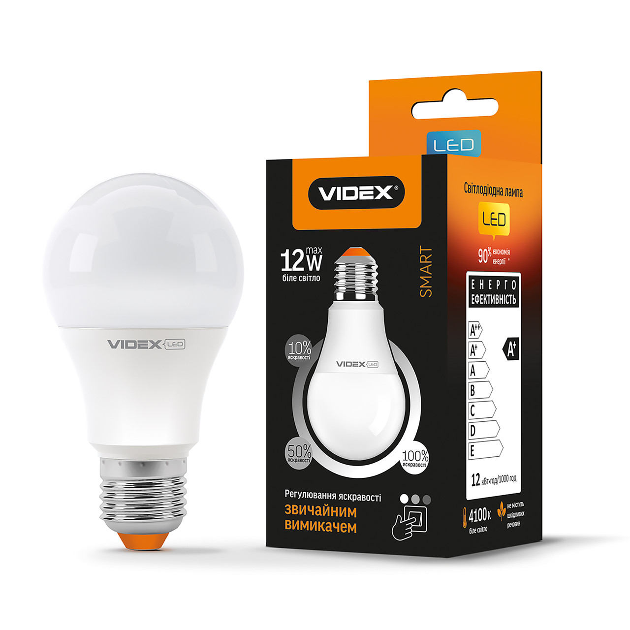 LED лампа з регулюванням яскравості VIDEX A60eD3 12W E27 4100K, фото 1