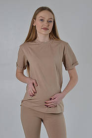 Базова футболка для вагітних і годуючих з блискавкою 42 Maya Mumlove Бежевий